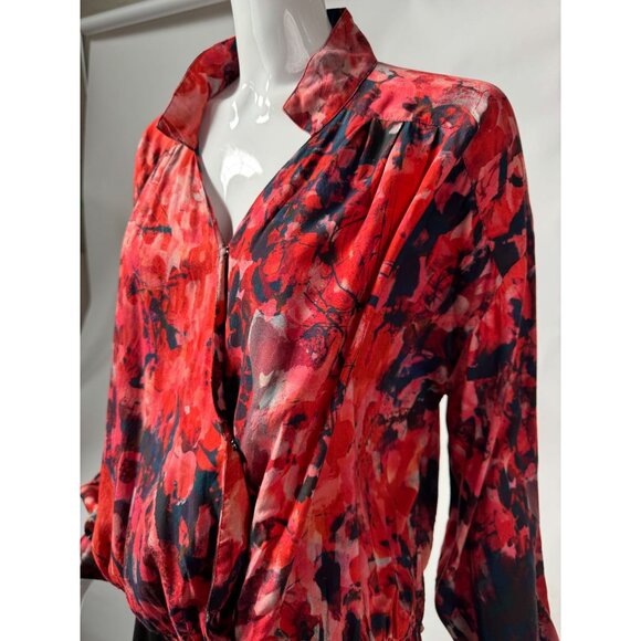 Soft Surroundings Womens Red Floral Blouse With Elastic Hem & Button Cuffs Size - Picture 2 of 16